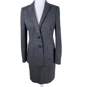 Anne Taylor Petite Size 2P/6P 2-Piece Skirt Suit w/ Blazer Jacket Gray Office